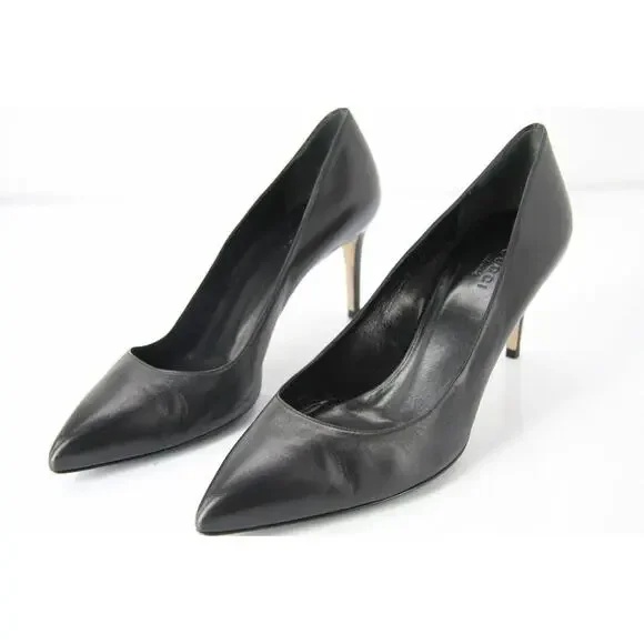 Gucci Black Leather Brooke Pointy Toe Heel Pumps Size 38.5 New $635 Women's